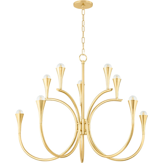 Aviana Chandelier by Mitzi in aged brass. Made from steel in a unique style.