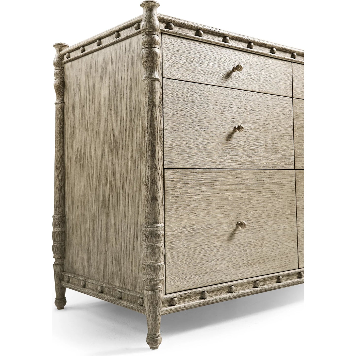 011 SI-2252703 | Closeup | Morris Dresser by Jonathan Charles in grey and greyed oak. Made from oak, oak veneer, aluminum, sycamore veneer in a traditional style.