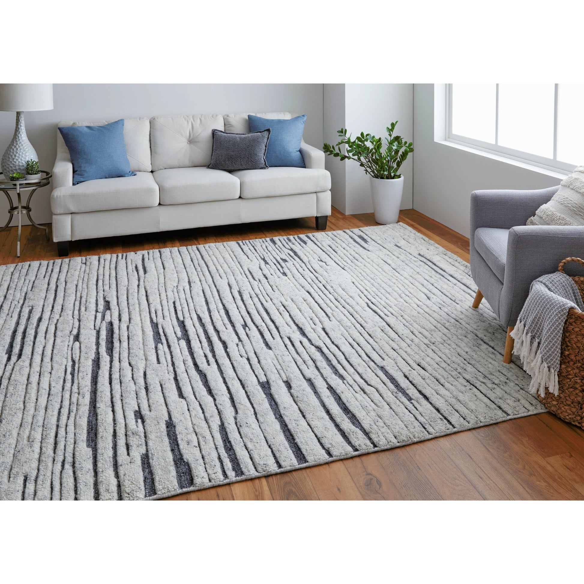 Broadfield Stripes Rug - T21T6037 by Thom Felicia by Feizy Rugs in ivory. Made from wool in a unique style.