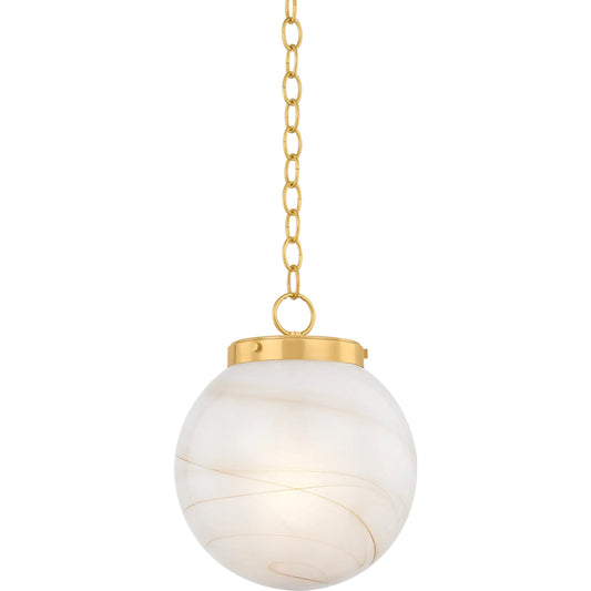 Ambra Pendant by Mitzi in aged brass. Made from glass in a unique style.