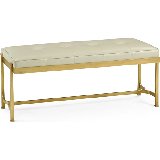 Luxe Gilded Iron & Cream Leather Bench by Jonathan Charles in gilded gold. Made from iron in a modern style.