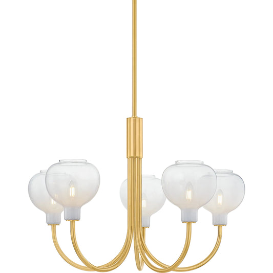 Estelle Chandelier by Mitzi in aged brass. Made from steel in a unique style.