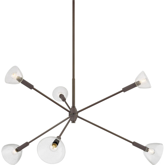 Caraway Chandelier by Mitzi in true bronze. Made from steel in a unique style.