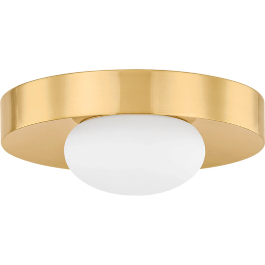 Pepa Flush Mount by Mitzi in aged brass. Made from steel in a unique style.
