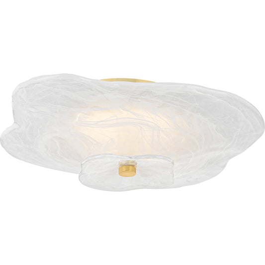 Starlie Flush Mount by Mitzi in aged brass. Made from glass in a unique style.