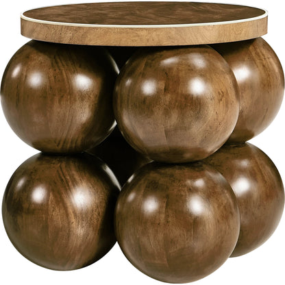 Orb Round Accent Table by Jonathan Charles in brown and medium brown mahogany. Made from mahogany veneers, faux bone in a modern style.