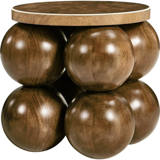 001 SI-2186359 | Primary Silo | Orb Round Accent Table by Jonathan Charles in brown and medium brown mahogany. Made from mahogany veneers, faux bone in a modern style.