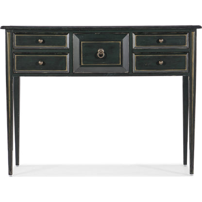 Charleston Five-Drawer Console Table by Hooker Furniture in charleston green. Made from maple veneers in a transitional style.