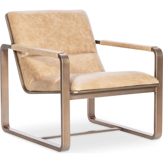 Cooper Lounge Chair by Hooker Furniture in firenze ghiaia and gold metal. Made from leather in a traditional style.