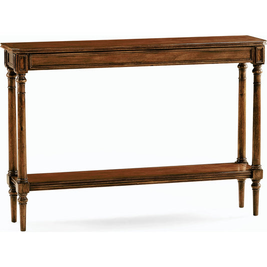 Curated Narrow Dark Walnut Console Table by Jonathan Charles in brown and medium walnut. Made from acacia in a traditional style.