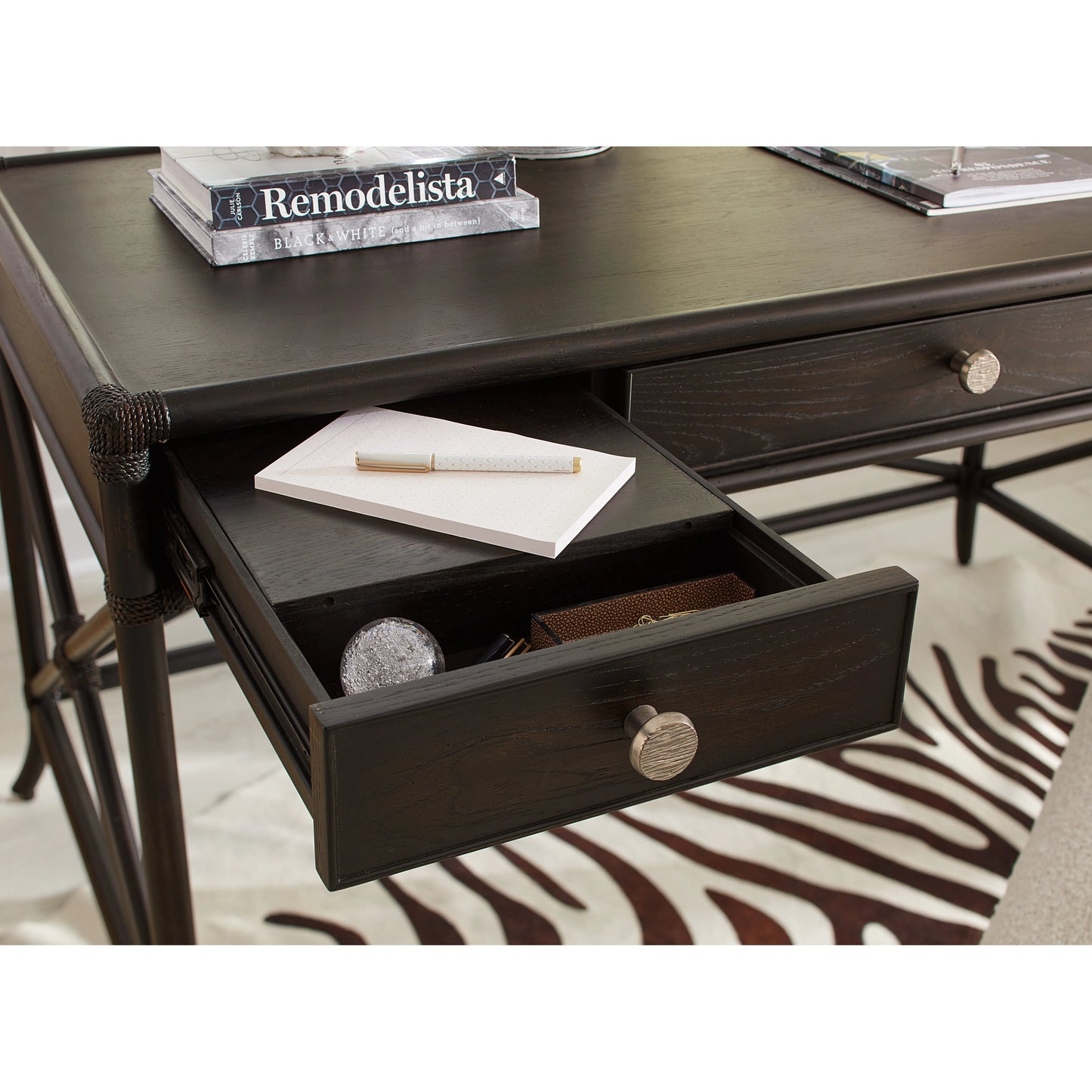 010 SI-2133703 | Additional Silo | Retreat Pole Rattan Writing Desk by Hooker Furniture. Made from oak, maple veneers, rope in a cottage & farmhouse style.