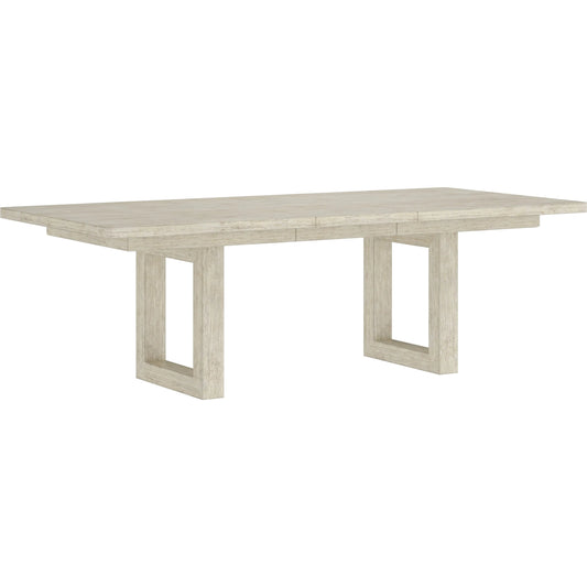Cotiere Rectangular Dining Table by A.R.T. Furniture in linen. Made from parawood solids, mixed split cathedral, quarter white oak veneers, fabric in a unique style.