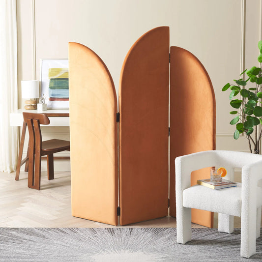 Riley Tri-Fold Screen by HedgeApple Essentials in orange. Made from unique in a unique style.