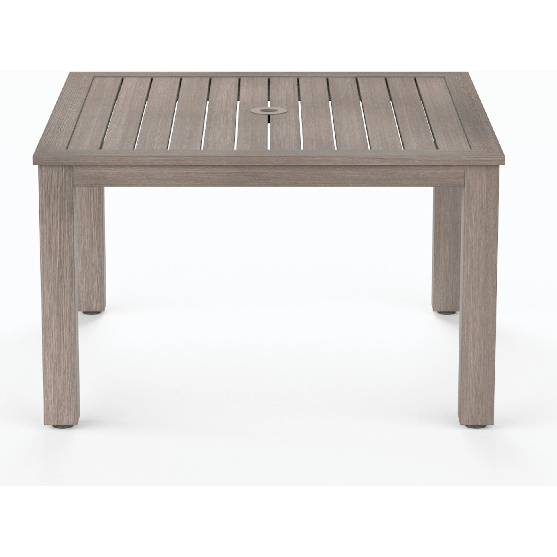 Laguna Outdoor 48" Square Table by Sunset West in driftwood. Made from aluminum in a modern style.
