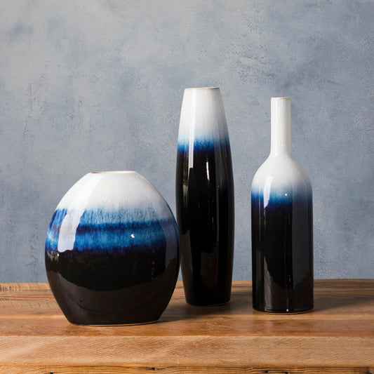 Harris Vase (Set of 3) by Livabliss in black, white and glazed. Made from ceramic in a modern style.