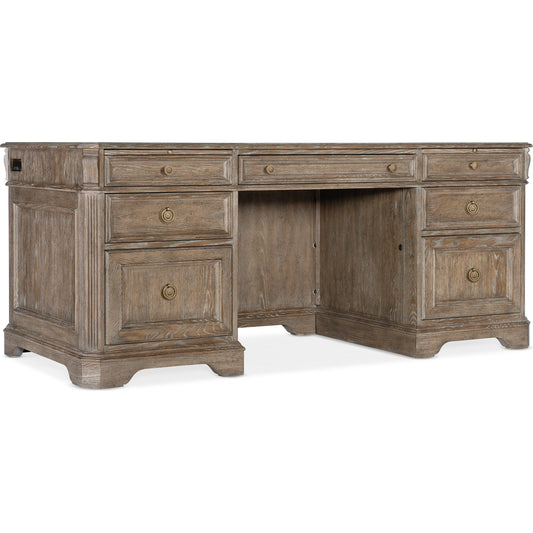 Sutter Executive Desk by Hooker Furniture in claro. Made from cathedral oak veneers in a traditional style.