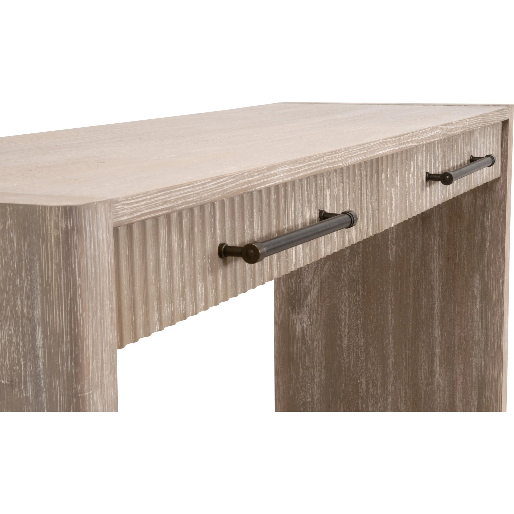 Halloway Console Table by Essentials For Living in natural gray acacia. Made from solid acacia wood, mdf, plywood, acacia veneer in a transitional style.