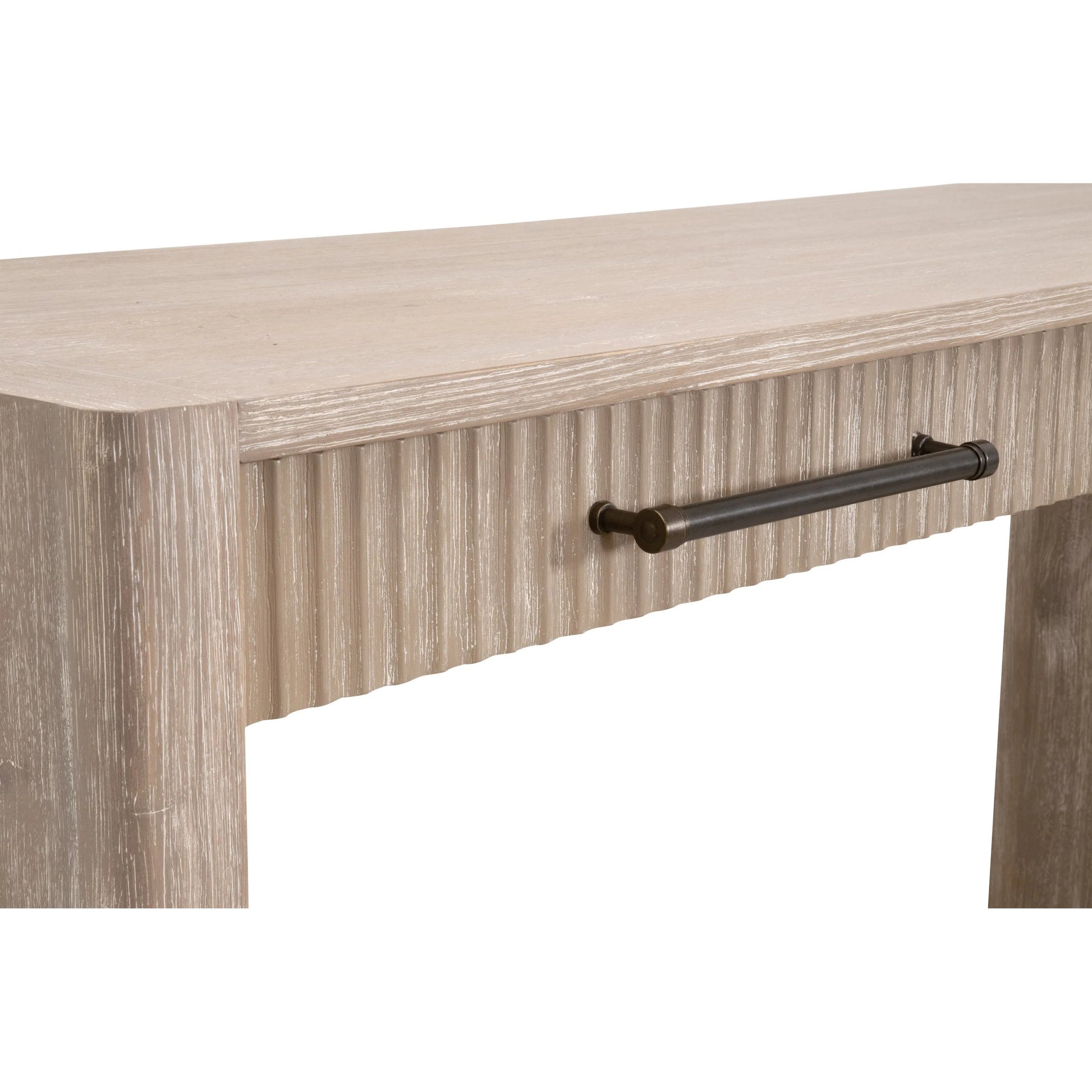 Halloway Console Table by Essentials For Living in natural gray acacia. Made from solid acacia wood, mdf, plywood, acacia veneer in a transitional style.