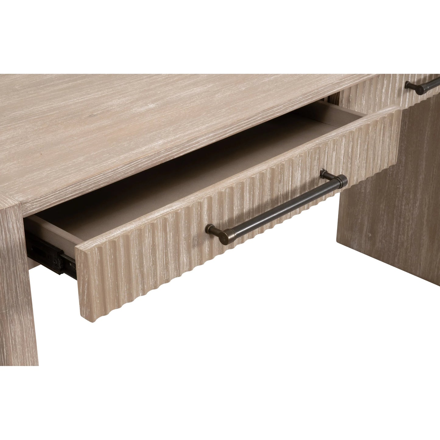 006 SI-2374644 | Closeup | Halloway Console Table by Essentials For Living in natural gray acacia. Made from solid acacia wood, mdf, plywood, acacia veneer in a transitional style.