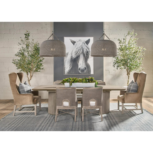 Halloway Dining Table by Essentials For Living in natural gray acacia. Made from solid acacia wood, mdf, plywood, acacia veneer in a transitional style.