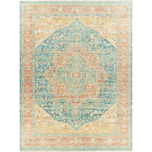 Hamadan Rug by Surya in saffron, sage. Made from 70% wool, 30% viscose in a traditional style.