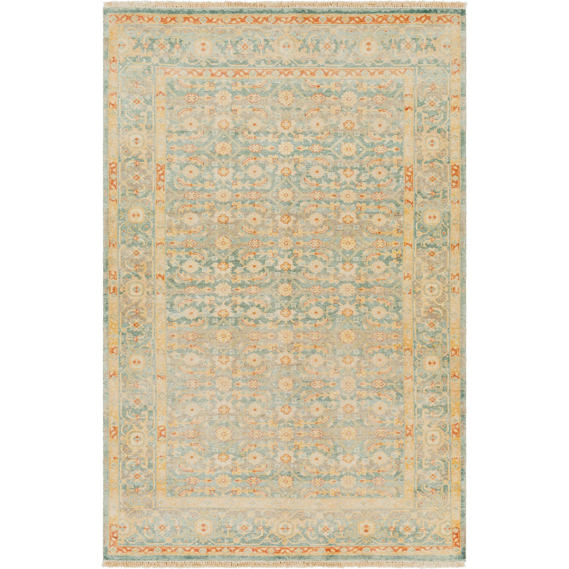 Hamadan Rug - 30390 by Surya in seafoam, rust, mustard, gray. Made from 70% wool, 30% viscose in a unique style.