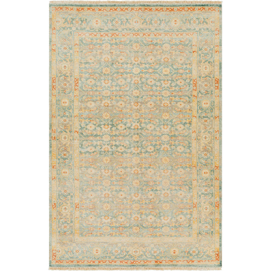 Hamadan Rug - 30390 by Surya in seafoam, rust, mustard, gray. Made from 70% wool, 30% viscose in a unique style.