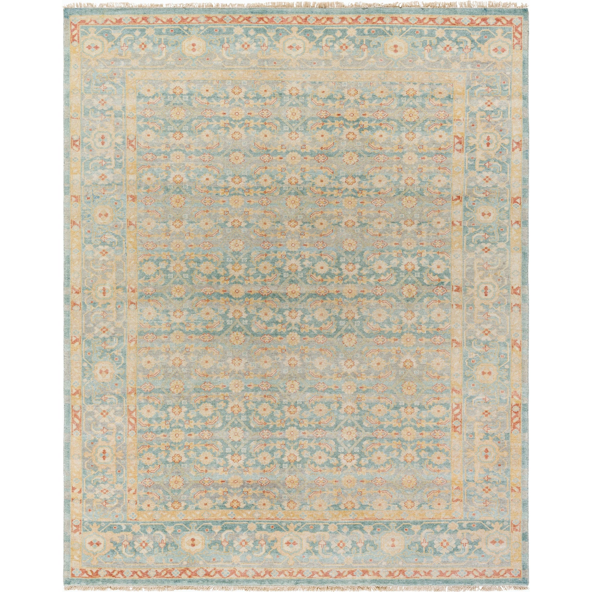 Hamadan Rug - 30390 by Surya in seafoam, rust, mustard, gray. Made from 70% wool, 30% viscose in a unique style.