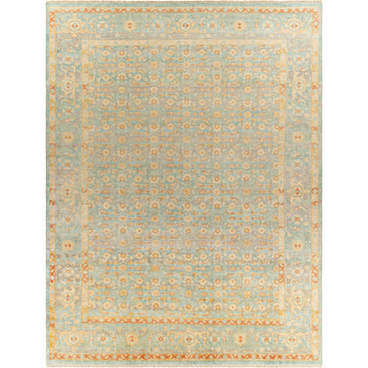 Hamadan Rug - 30390 by Surya in seafoam, rust, mustard, gray. Made from 70% wool, 30% viscose in a unique style.