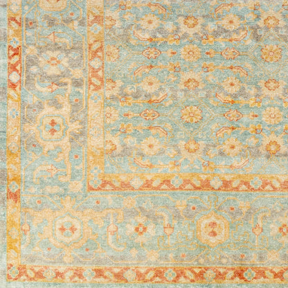 Hamadan Rug - 30390 by Surya in seafoam, rust, mustard, gray. Made from 70% wool, 30% viscose in a unique style.