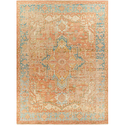 Hamadan Rug - 30391 by Surya in rust, dark blue, seafoam, saffron, light beige. Made from 70% wool, 30% viscose in a unique style.