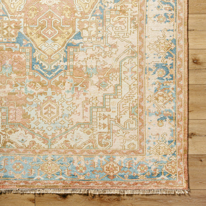 Hamadan Rug - 30391 by Surya in rust, dark blue, seafoam, saffron, light beige. Made from 70% wool, 30% viscose in a unique style.