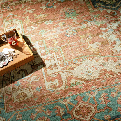 Hamadan Rug - 30391 by Surya in rust, dark blue, seafoam, saffron, light beige. Made from 70% wool, 30% viscose in a unique style.