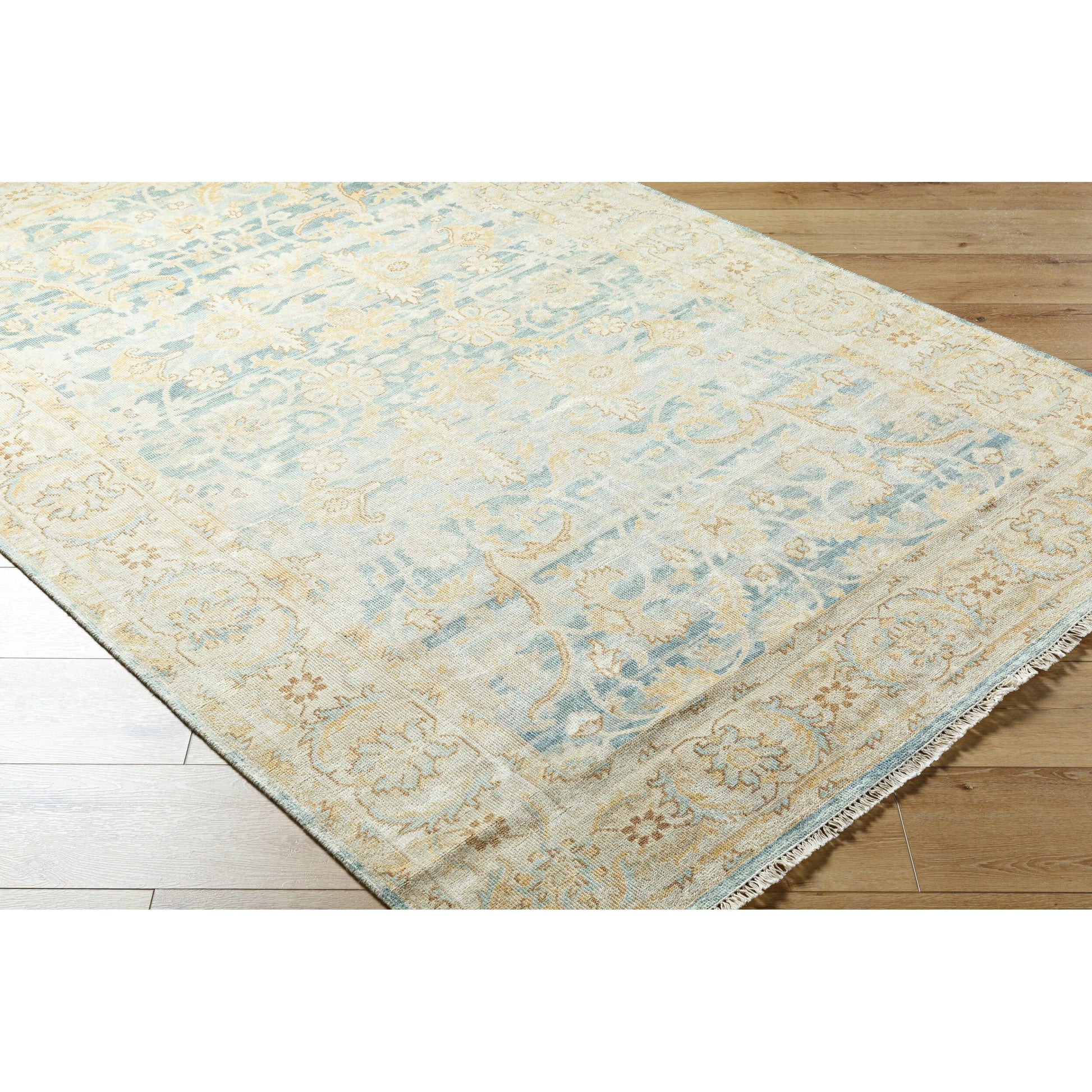 Hamadan Rug - 31441 by Surya in beige, teal, pale blue, mustard, brown. Made from main: 70% wool, main: 30% viscose in a unique style.