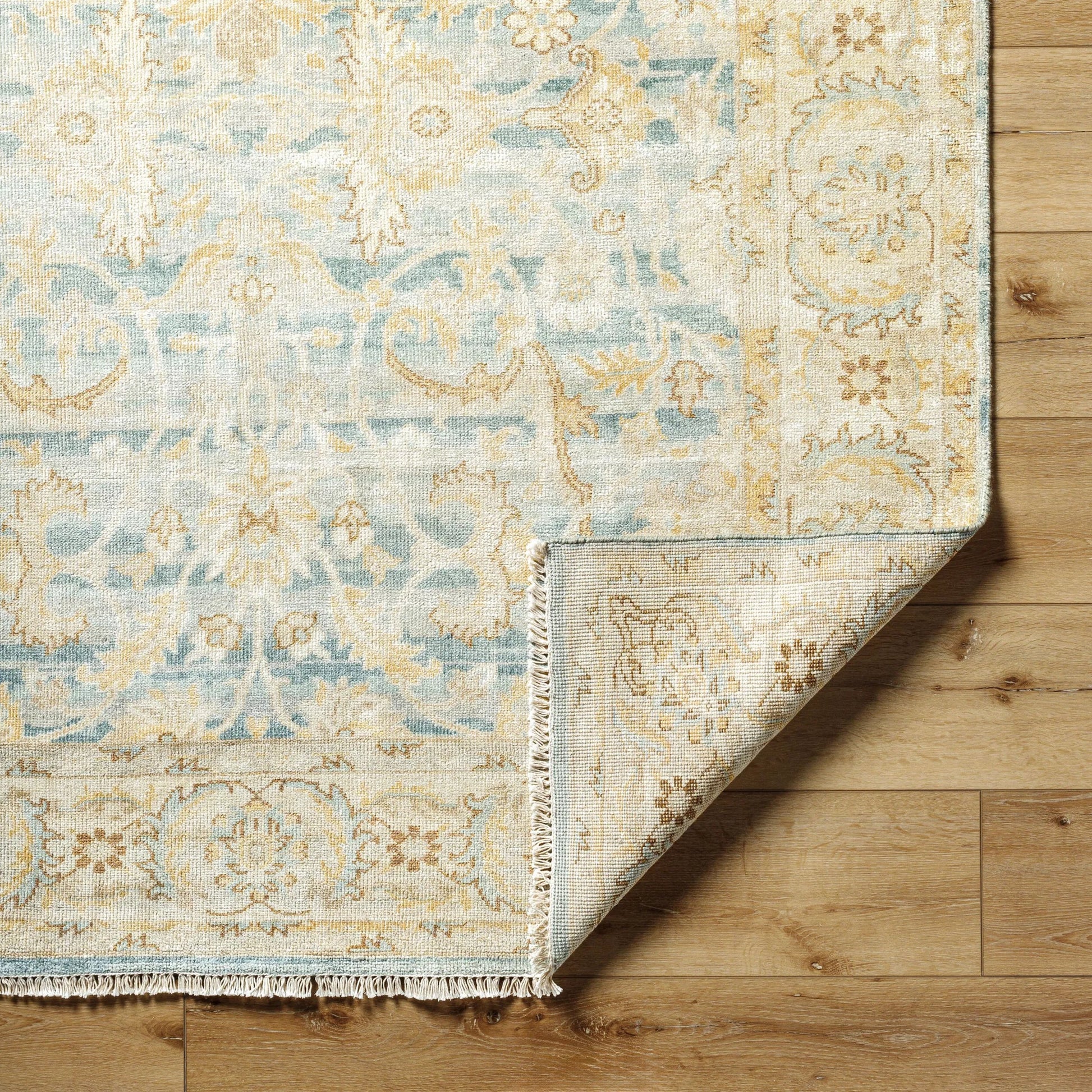 Hamadan Rug - 31441 by Surya in beige, teal, pale blue, mustard, brown. Made from main: 70% wool, main: 30% viscose in a unique style.