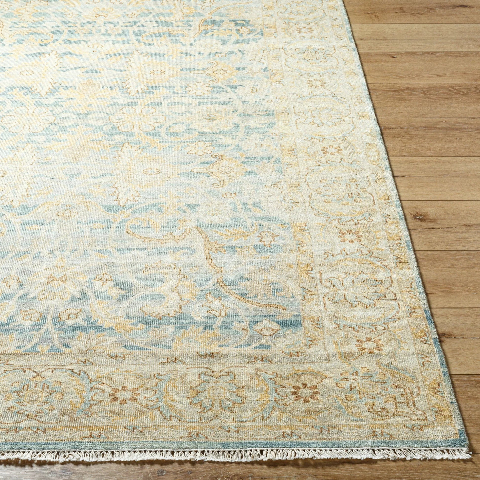 Hamadan Rug - 31441 by Surya in beige, teal, pale blue, mustard, brown. Made from main: 70% wool, main: 30% viscose in a unique style.