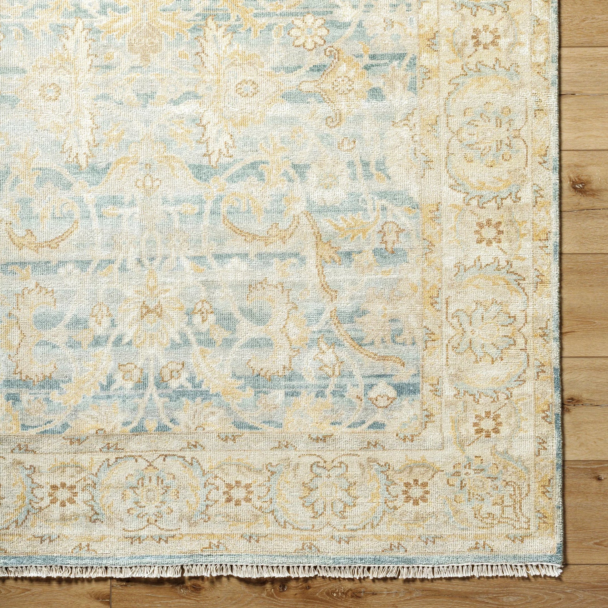 Hamadan Rug - 31441 by Surya in beige, teal, pale blue, mustard, brown. Made from main: 70% wool, main: 30% viscose in a unique style.