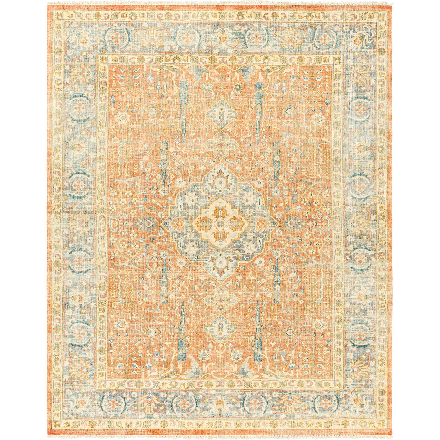 001 SI-1917548,SI-1917549,SI-1917550,SI-1917551,SI-1917552 | Primary Silo | Hamadan HAM-2306 Rug by Surya in burnt orange, medium gray, ivory, mustard. Made from main: 70% wool, main: 30% viscose in a unique style.