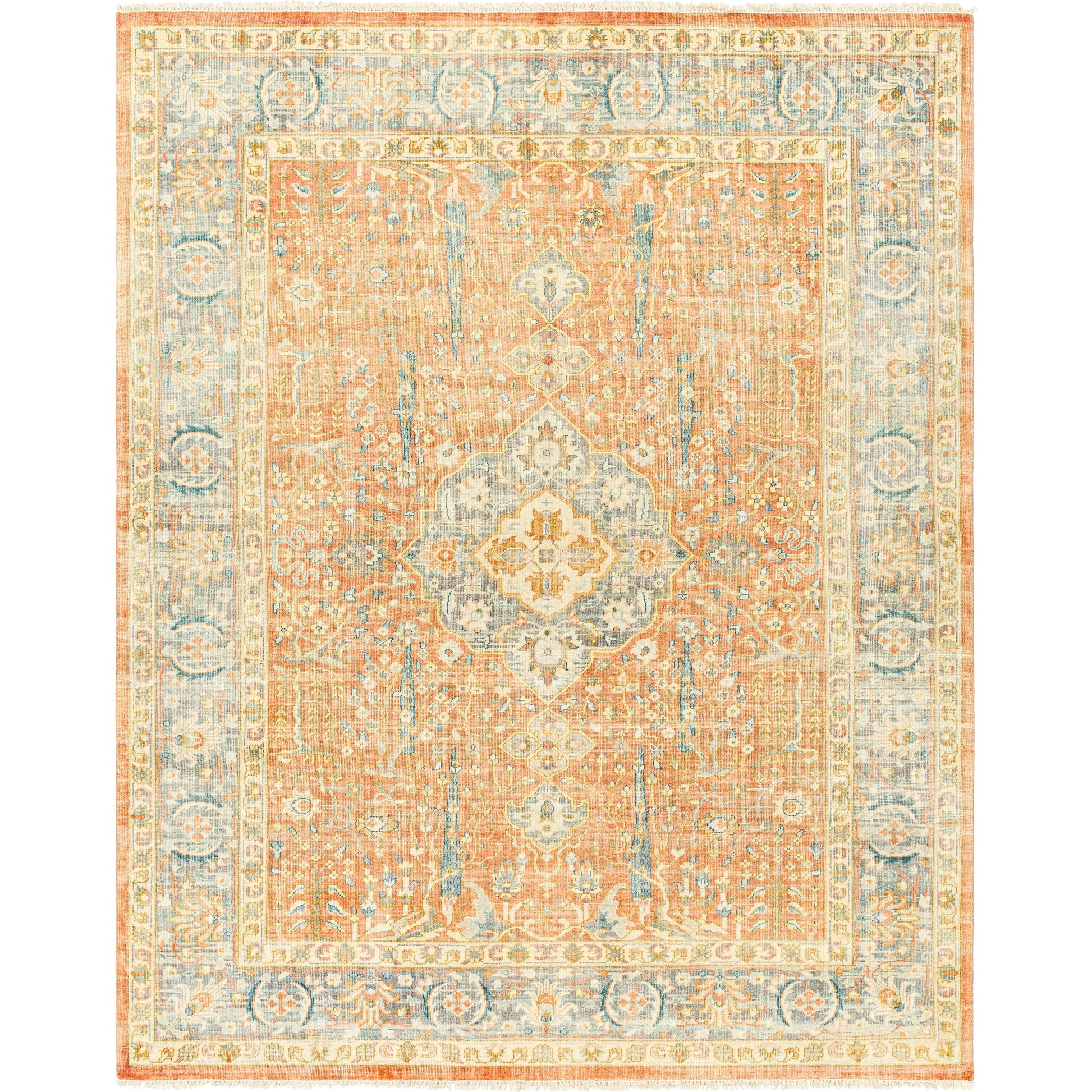 Hamadan Rug - 31442 by Surya in burnt orange, medium gray, ivory, mustard. Made from main: 70% wool, main: 30% viscose in a unique style.