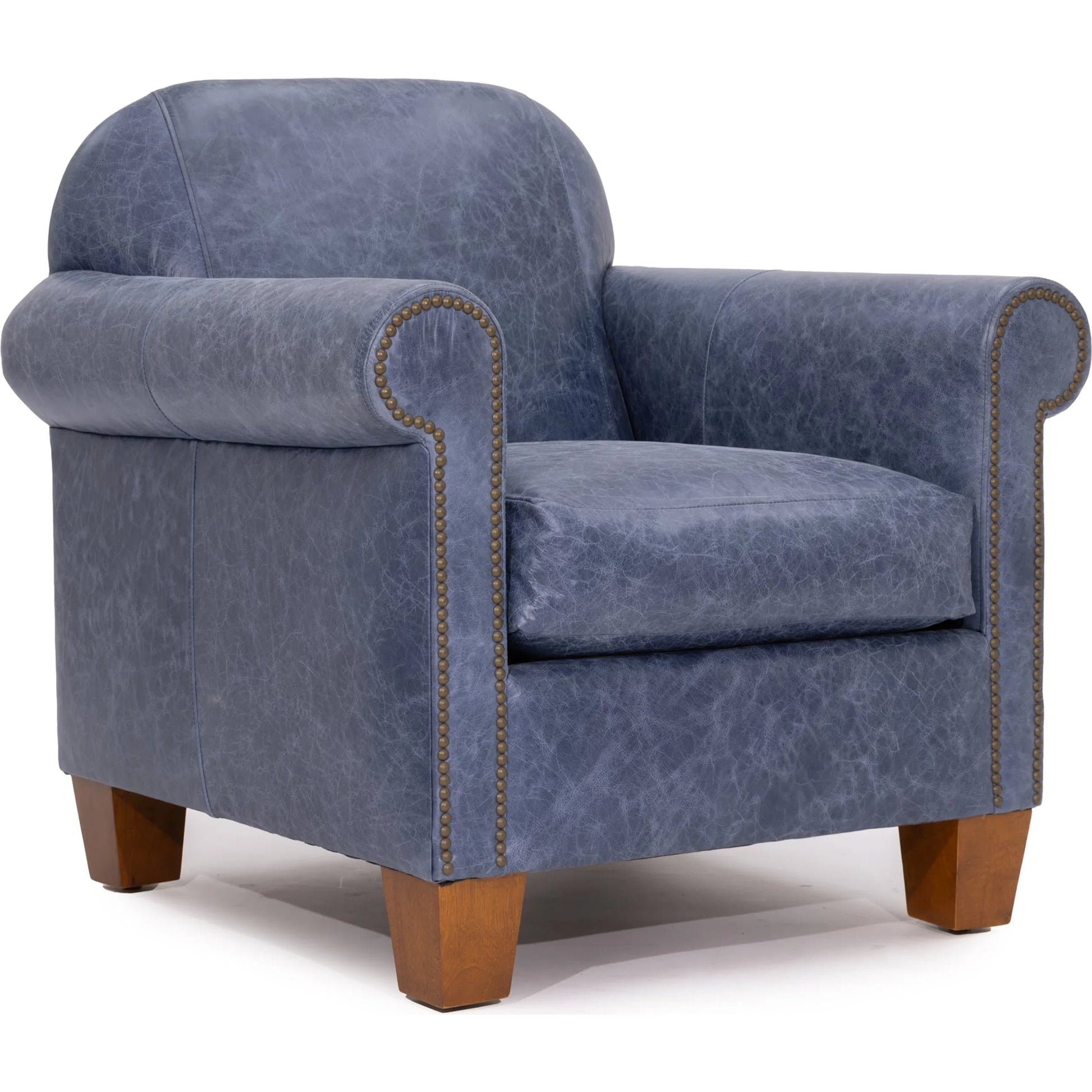 Hamilton Arm Chair Denim Top Grain Leather by Zentique in denim blue and brown. Made from italian full grain leather in a modern style.