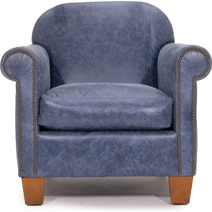Hamilton Arm Chair Denim Top Grain Leather by Zentique in denim blue and brown. Made from italian full grain leather in a modern style.