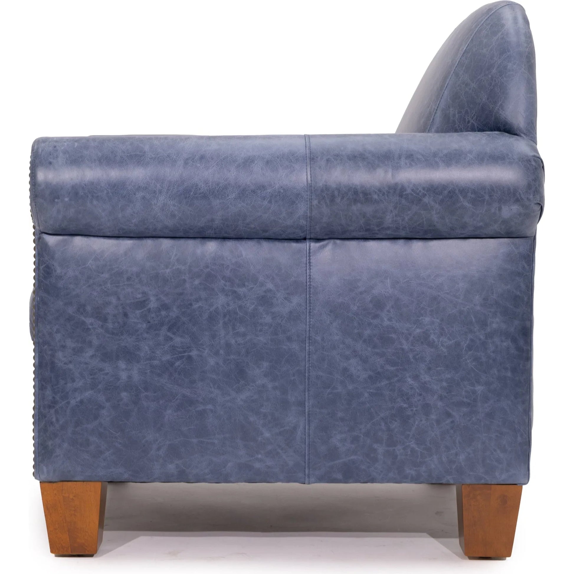 Hamilton Arm Chair Denim Top Grain Leather by Zentique in denim blue and brown. Made from italian full grain leather in a modern style.