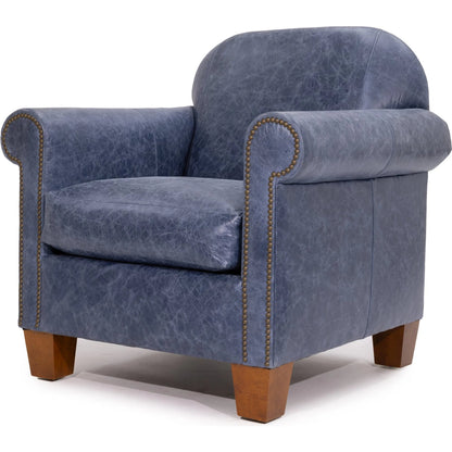 Hamilton Arm Chair Denim Top Grain Leather by Zentique in denim blue and brown. Made from italian full grain leather in a modern style.