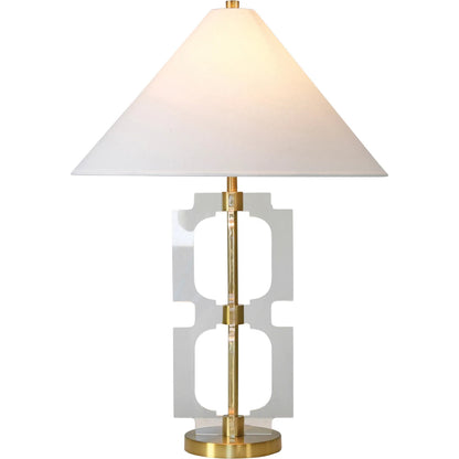 Hansen Double Stacked Square Table Lamp by Worlds Away in antique brass. Made from acrylic in a modern style.