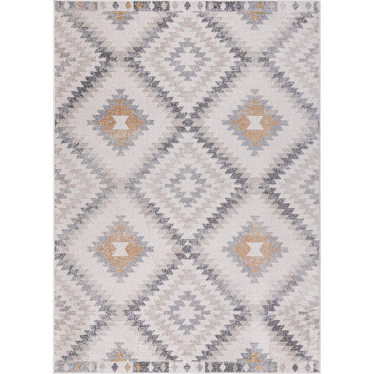 Harput Rug by Livabliss in cream, light beige, medium gray, amber, charcoal. Made from face: 100% polypropylene in a unique style.