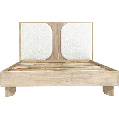 Haru Bed by LH Imports in beige, white boucle and sand wash. Made from acacia, 95% polyester, 5% acrylic in a unique style.