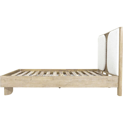 Haru Bed by LH Imports in beige, white boucle and sand wash. Made from acacia, 95% polyester, 5% acrylic in a unique style.