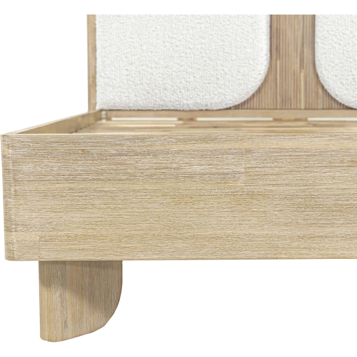 007 SI-2325062 | Closeup | Haru Bed by LH Imports in beige, white boucle and sand wash. Made from acacia, 95% polyester, 5% acrylic in a transitional style.