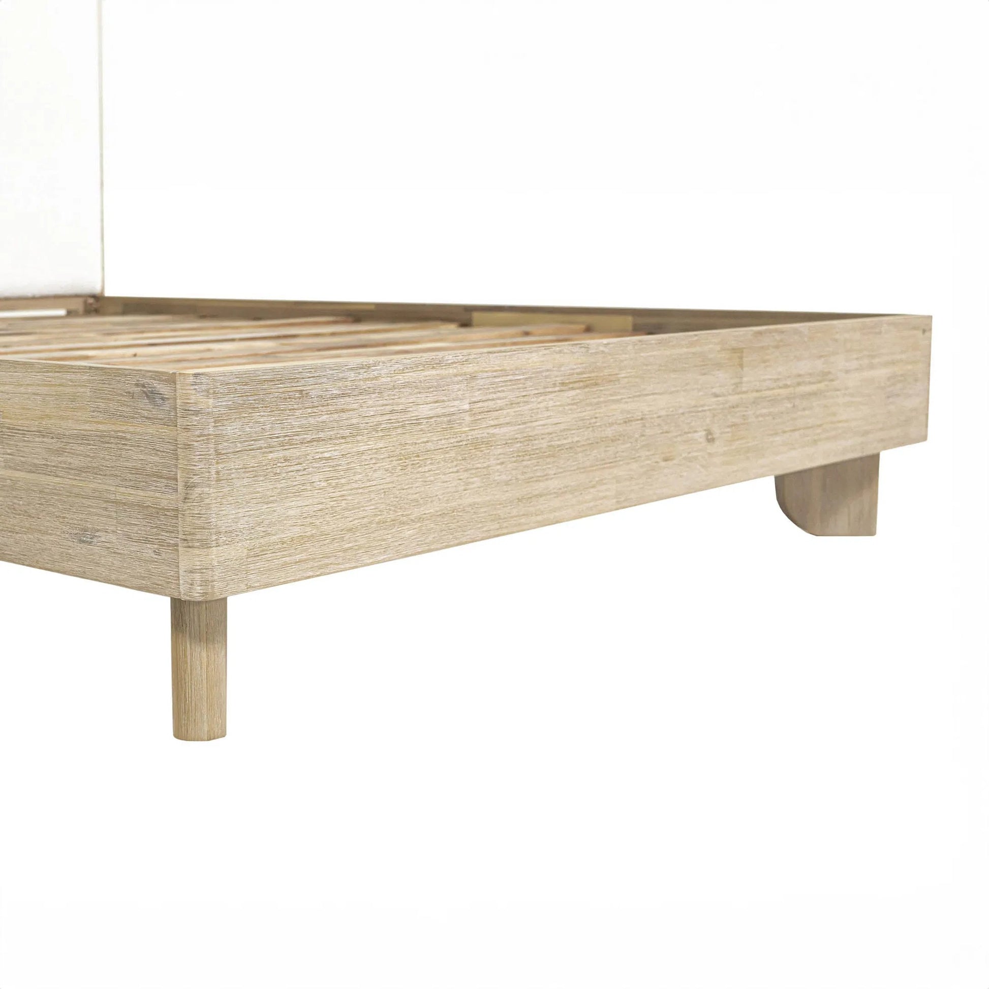 Haru Bed by LH Imports in beige, white boucle and sand wash. Made from acacia, 95% polyester, 5% acrylic in a unique style.