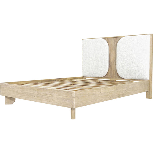 Haru Bed by LH Imports in beige, white boucle and sand wash. Made from acacia, 95% polyester, 5% acrylic in a unique style.